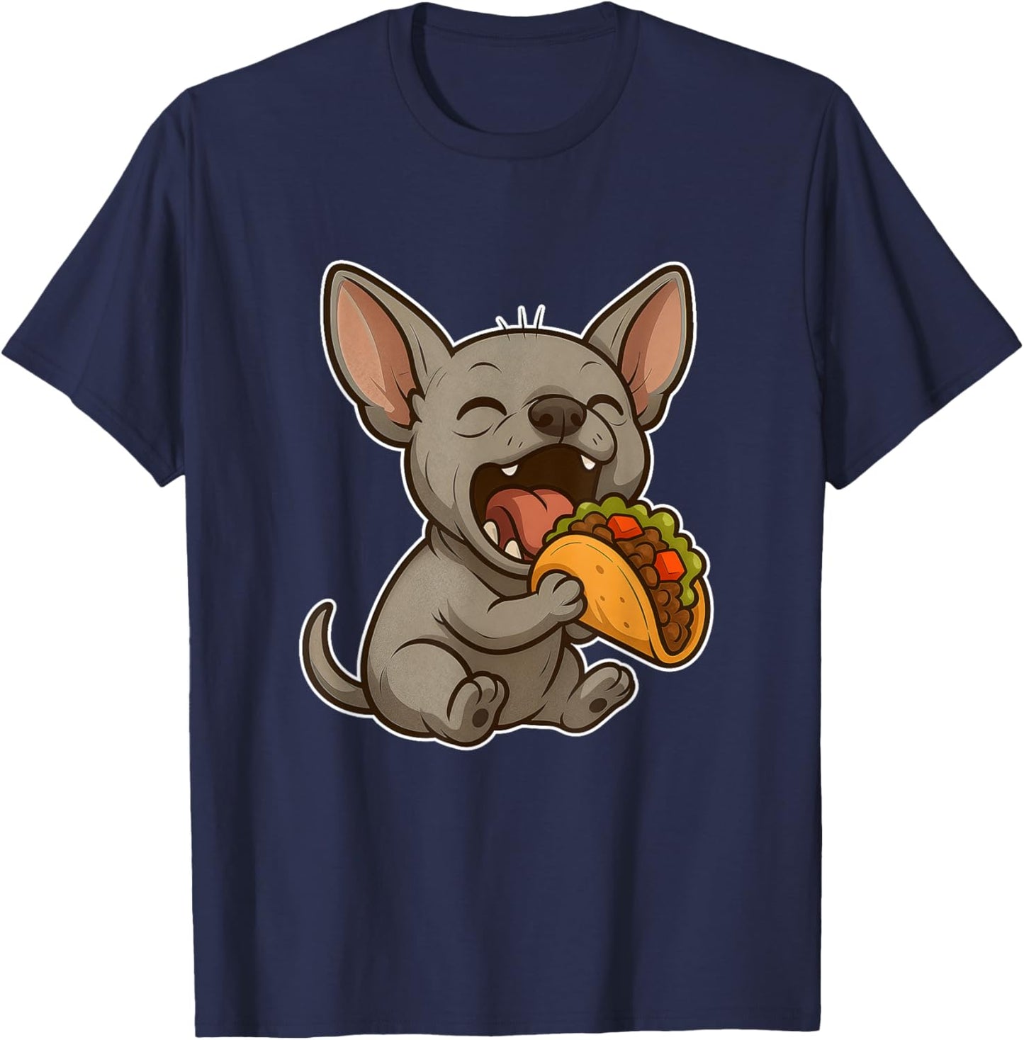 Funny Xolo Dog Eating a Big Taco Kawaii Cartoon T-Shirt - T-Shirt | Navy