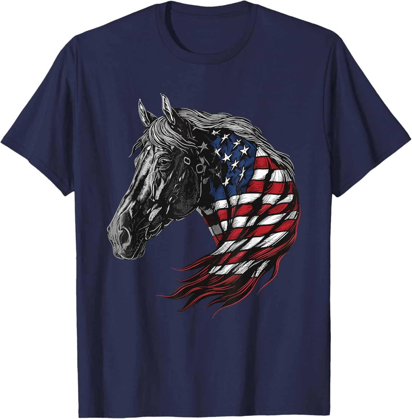 Horse Patriotic Equestrian 4th Of July USA American Flag T-Shirt - T-Shirt | Navy