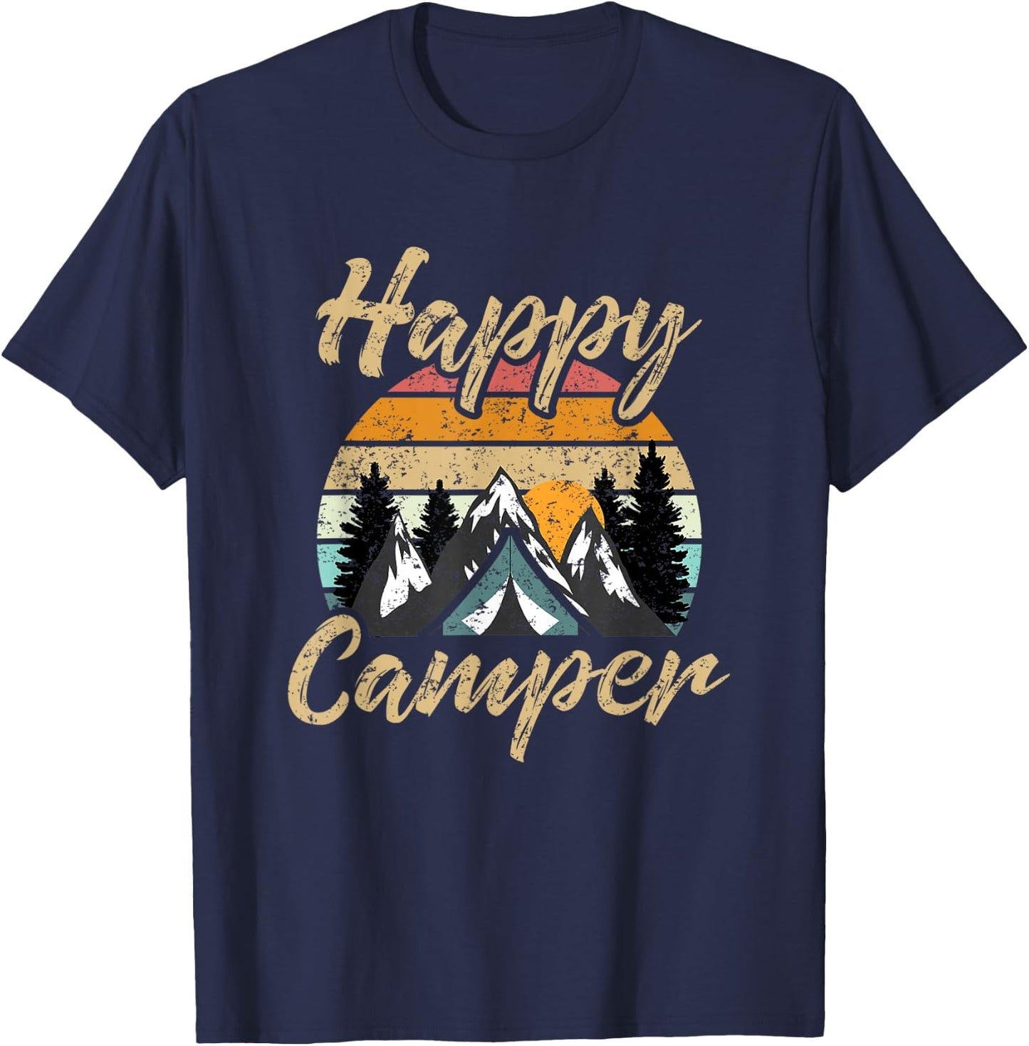 Funny Camping Hiking Lover Present Happy Camper Gift T-Shirt - T-Shirt | Navy