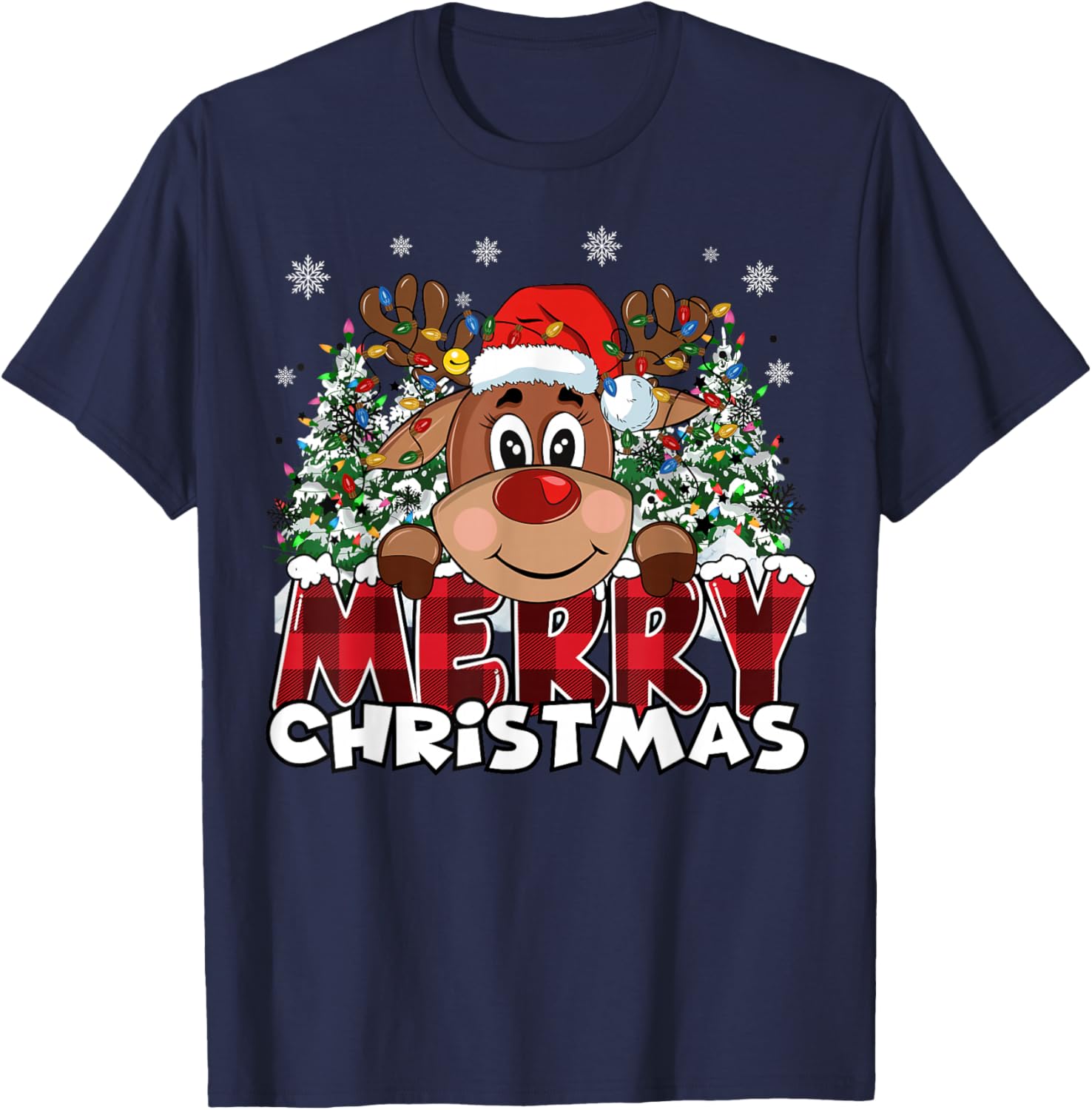 Funny Reindeer Xmas Men Women Family Merry Christmas T-Shirt - T-Shirt | Navy