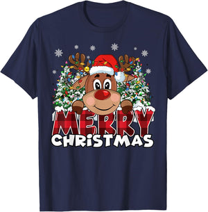 Funny Reindeer Xmas Men Women Family Merry Christmas T-Shirt - T-Shirt | Navy