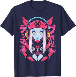 Anime Manga Cyberpunk Aesthetic Techwear Harajuku Waifu T-Shirt - T-Shirt | Navy