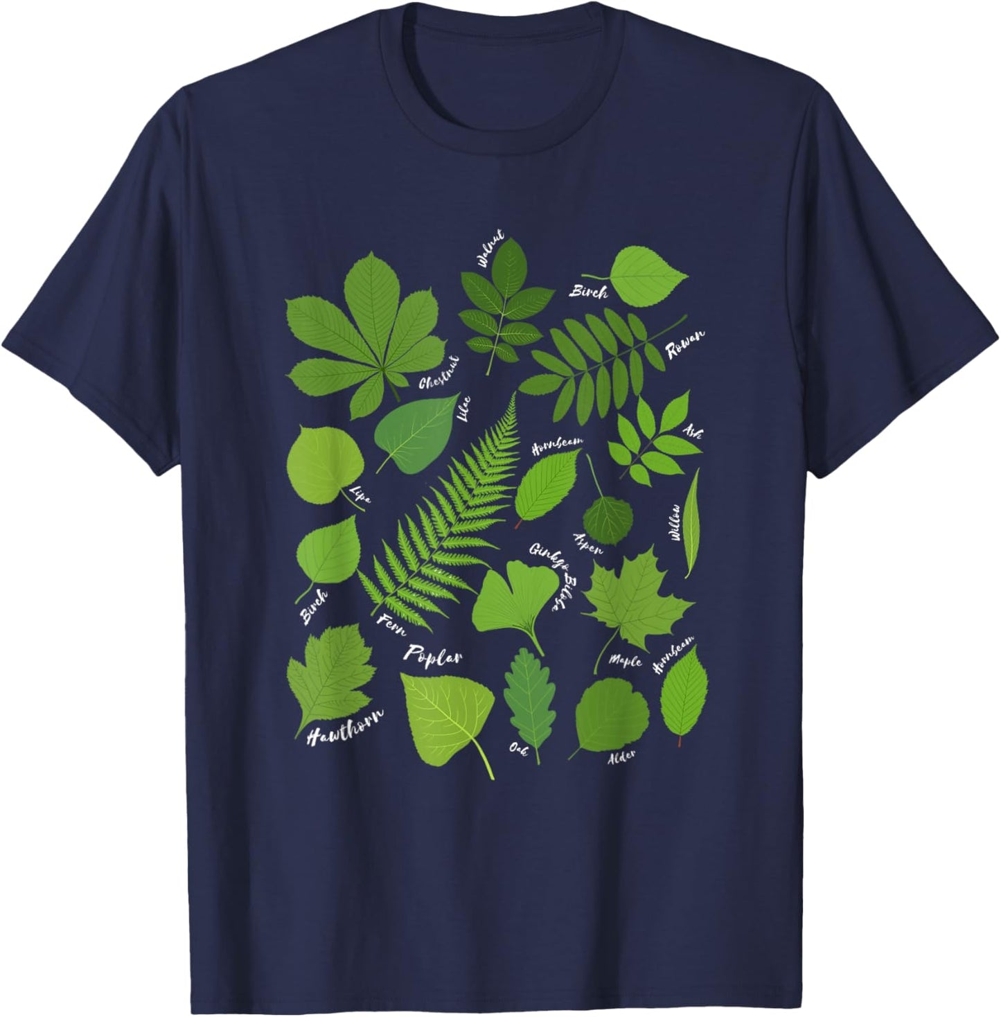 Different Types of Tree Leaves Common Leaves Nature Lovers T-Shirt - T-Shirt | Navy
