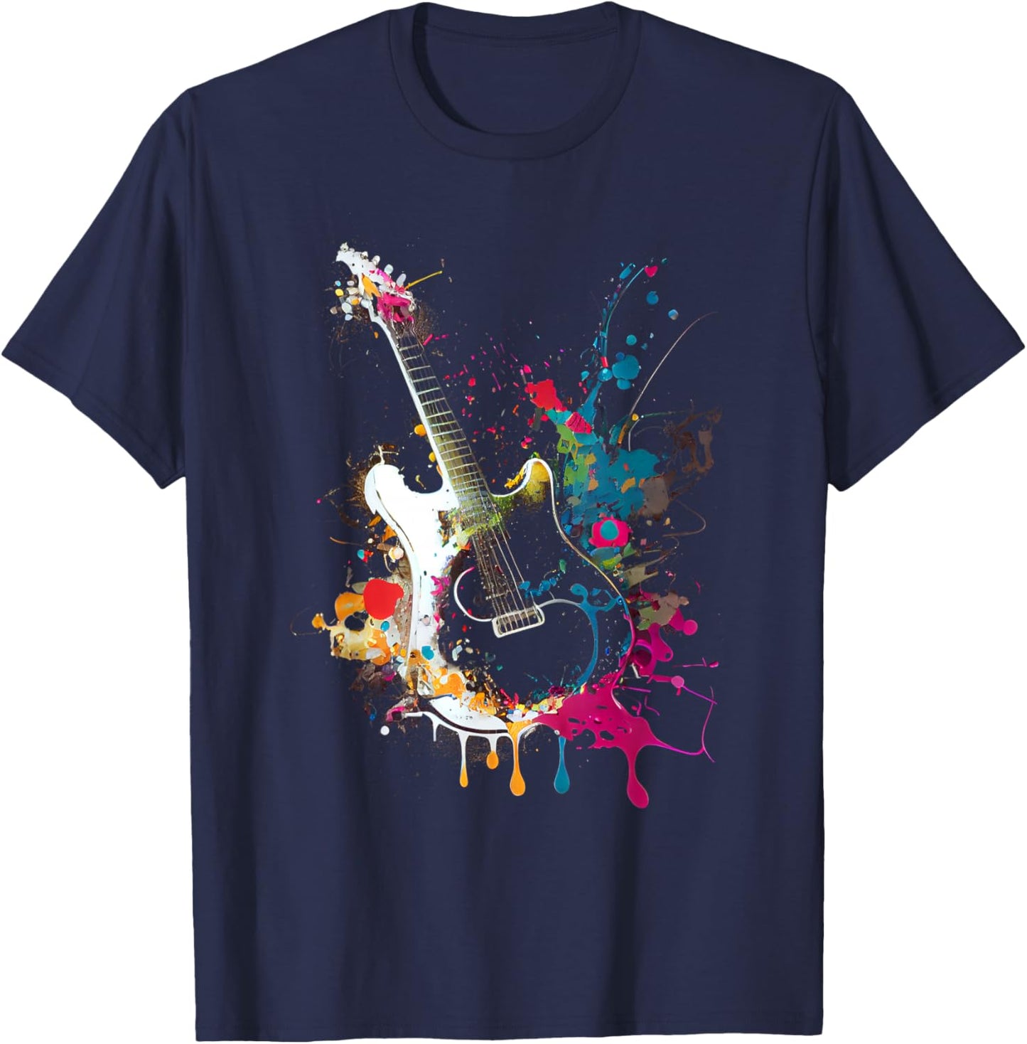 Guitar Design Colourful Musician Guitar Gift Guitarist T-Shirt - T-Shirt | Navy