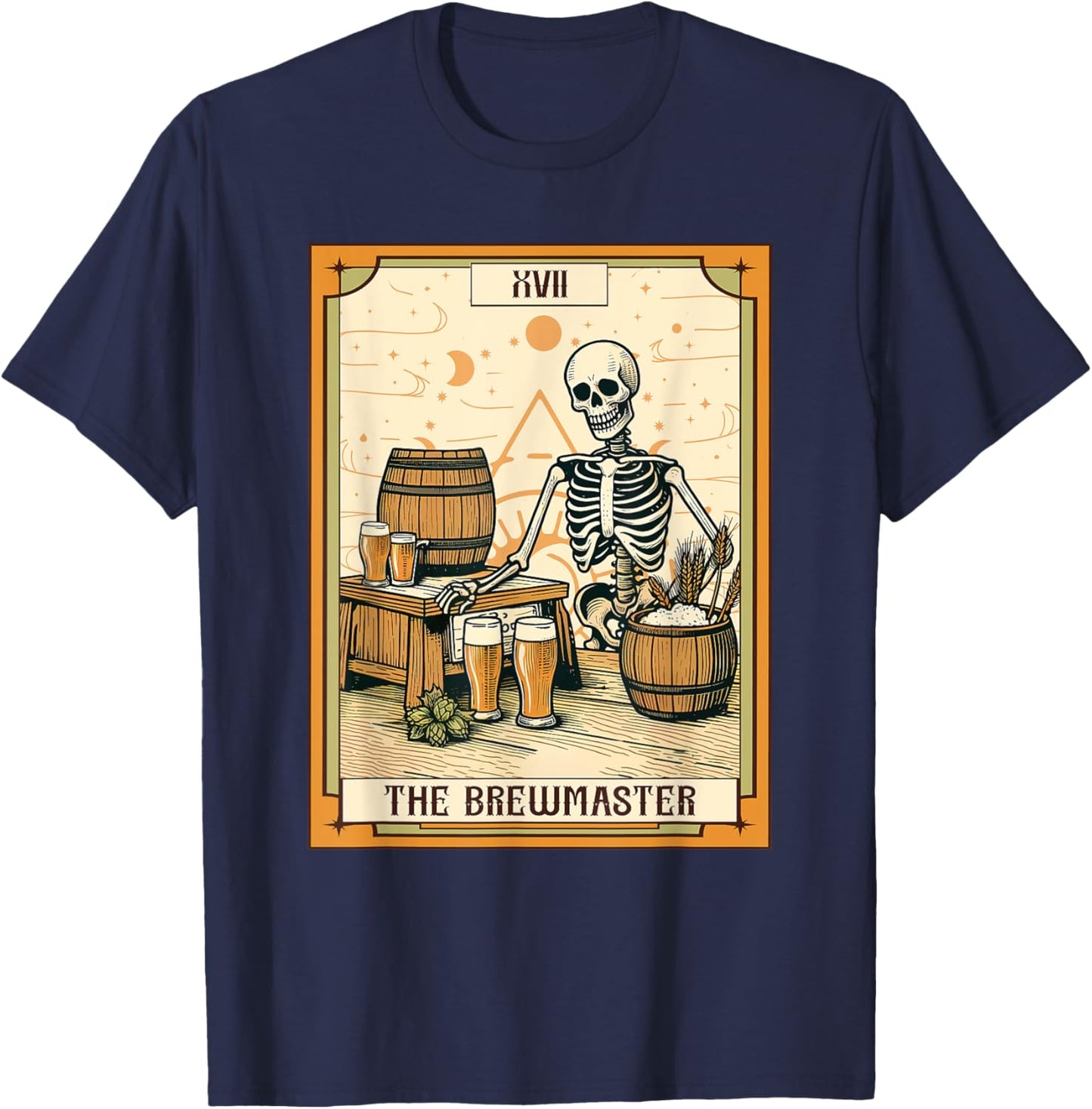 Funny Skeleton Craft Beer Drinking The Brewmaster Tarot Card T-Shirt - T-Shirt | Navy