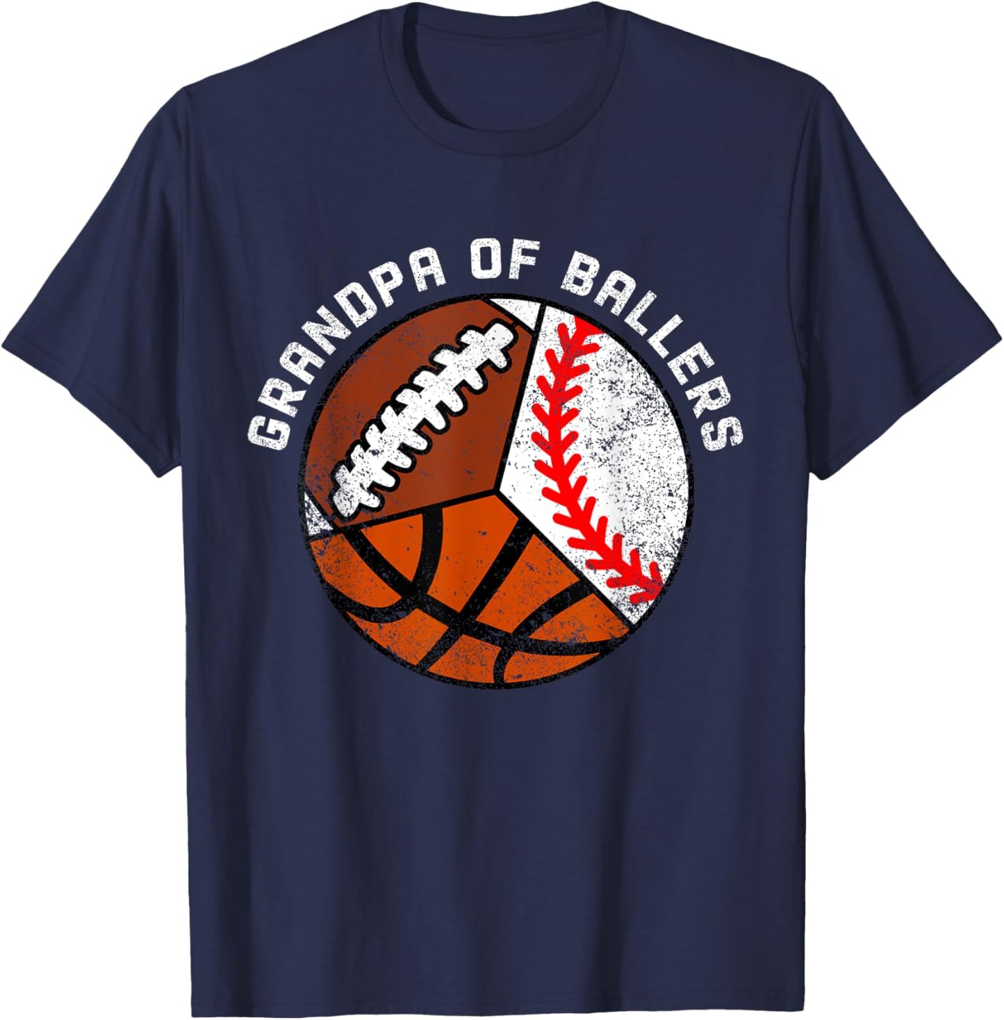 Grandpa Of Ballers Funny Baseball Basketball Football T-Shirt - T-Shirt | Navy