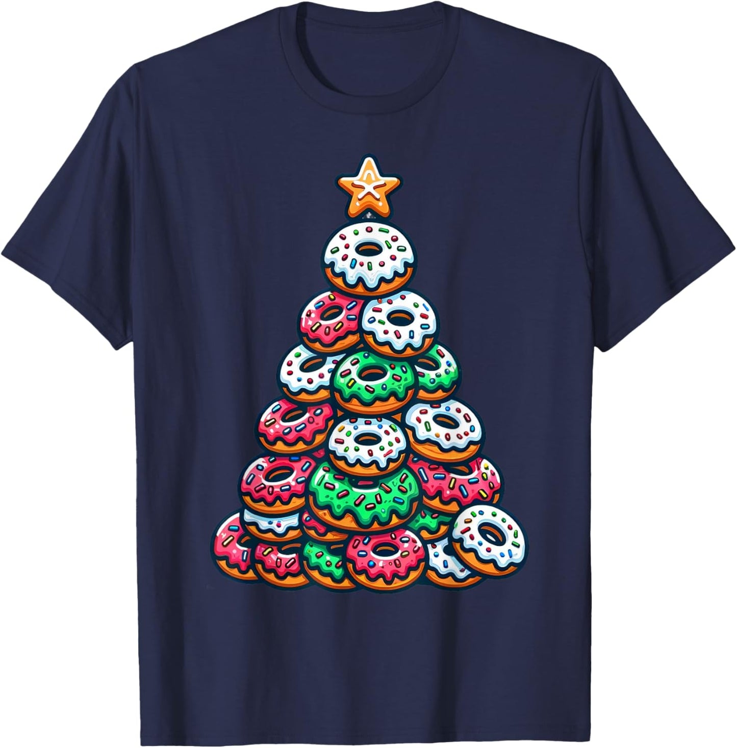 Donuts Christmas Tree Funny Doughnut Xmas Women Men Kids T-Shirt - T-Shirt | Navy