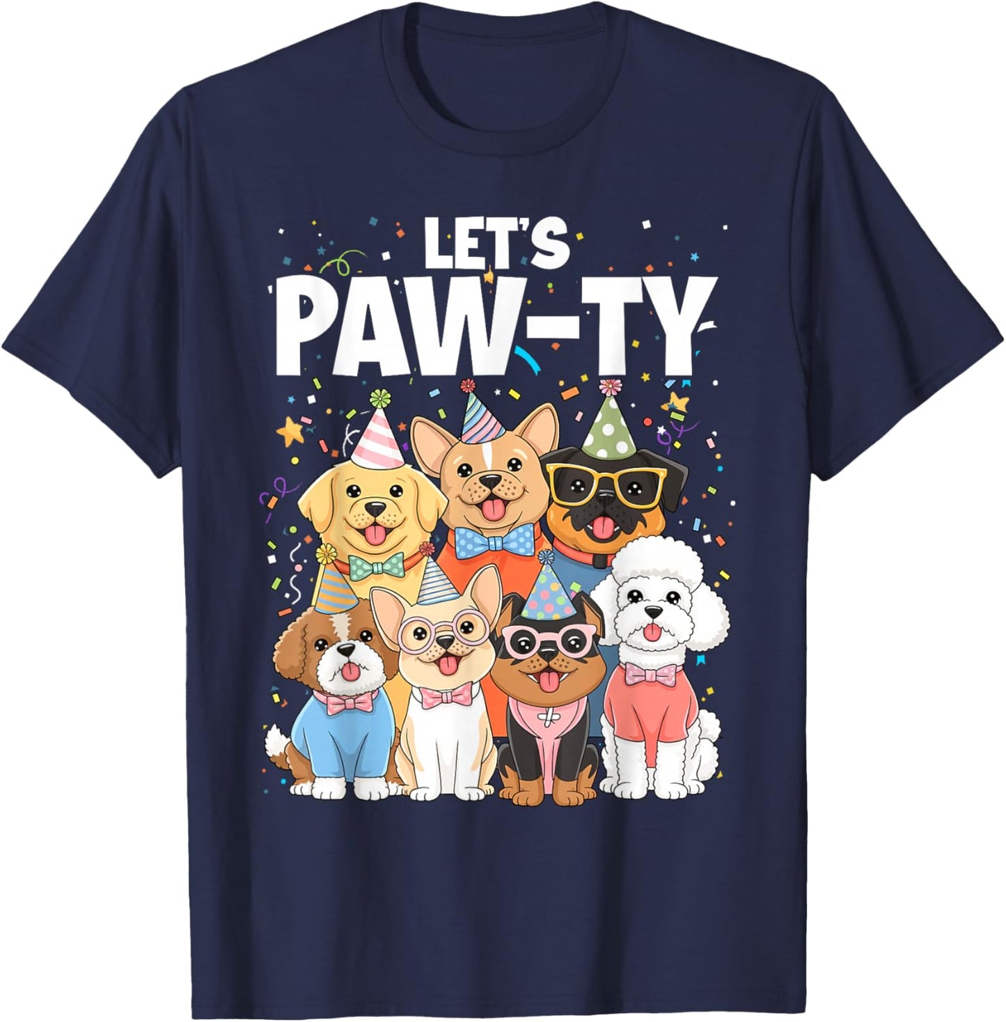 Dog Mom Birthday Dog Bday Boy Girl Let's Pawty Birthday T-Shirt - T-Shirt | Navy