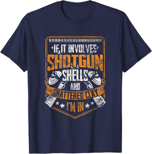 Shotgun Shells and Shattered Clay Funny Trap Skeet Shooting T-Shirt - T-Shirt | Navy