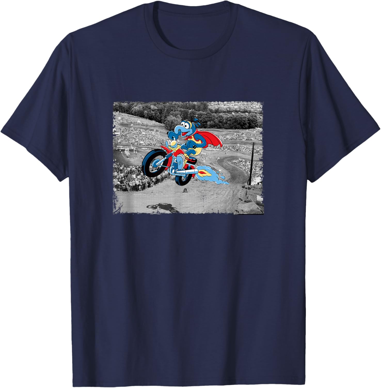 Disney The Muppets Gonzo Motorcycle Ride Big Chest Poster T-Shirt - T-Shirt | Navy