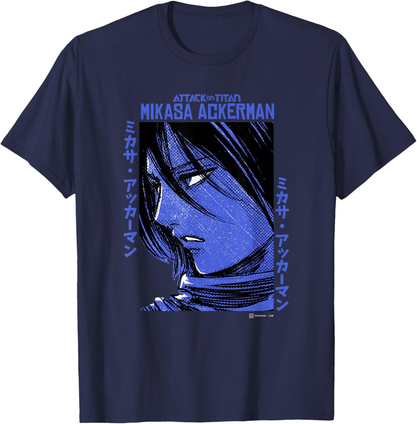 Attack on Titan Mikasa Ackerman Japanese Manga Face Portrait T-Shirt - T-Shirt | Navy