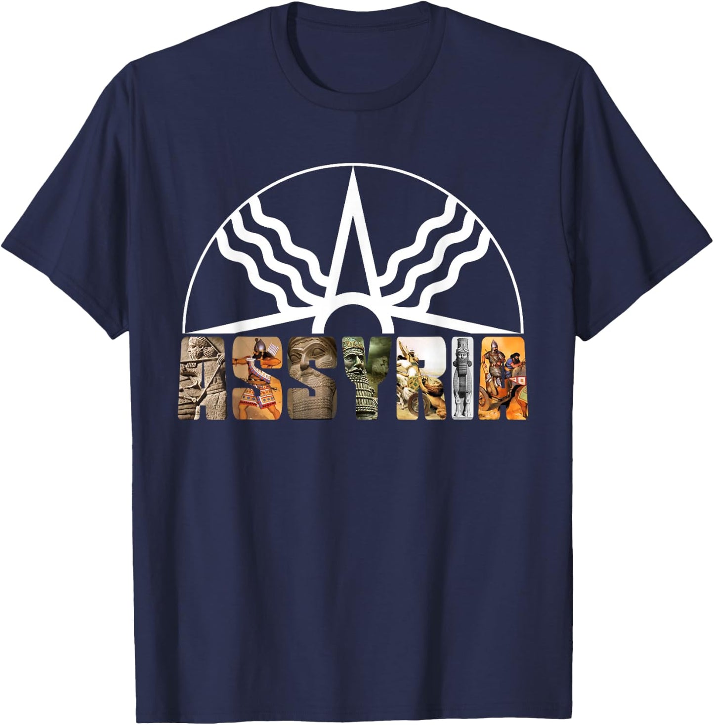 Assyria Country Assyrian Flag Assyrian Winged Bull Lamassu T-Shirt - T-Shirt | Navy