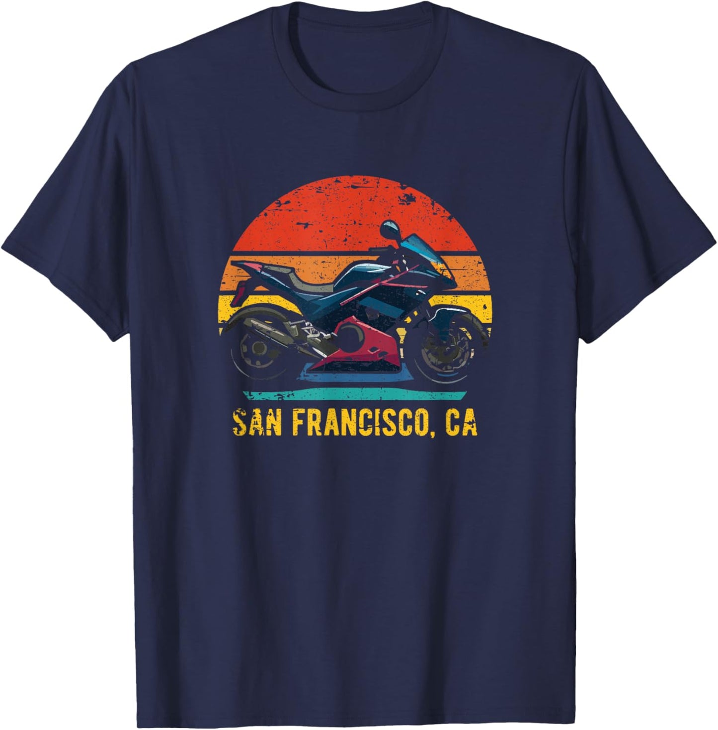 San Francisco CA USA Retro Sportbike Motorcycle Design T-Shirt - T-Shirt | Navy