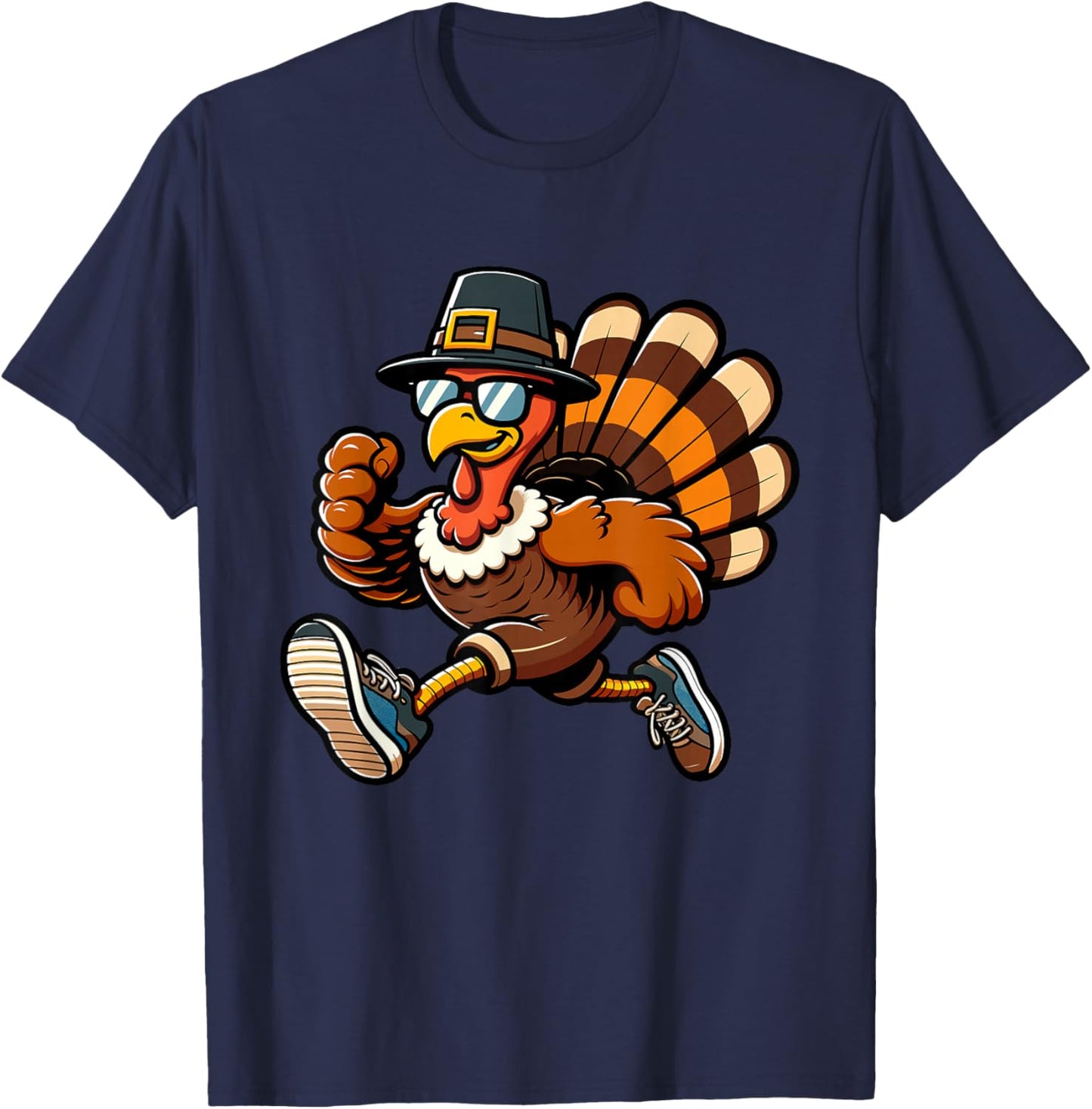 Running Turkey- Turkey Trot Running Thanksgiving T-Shirt - T-Shirt | Navy