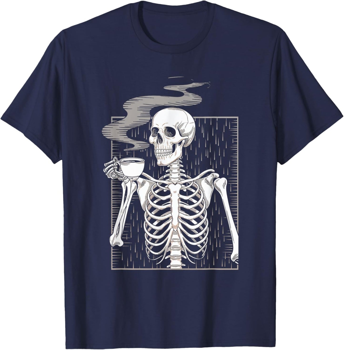 Skeleton Drinking Coffee Caffeine Skull Coffee Lover T-Shirt - T-Shirt | Navy