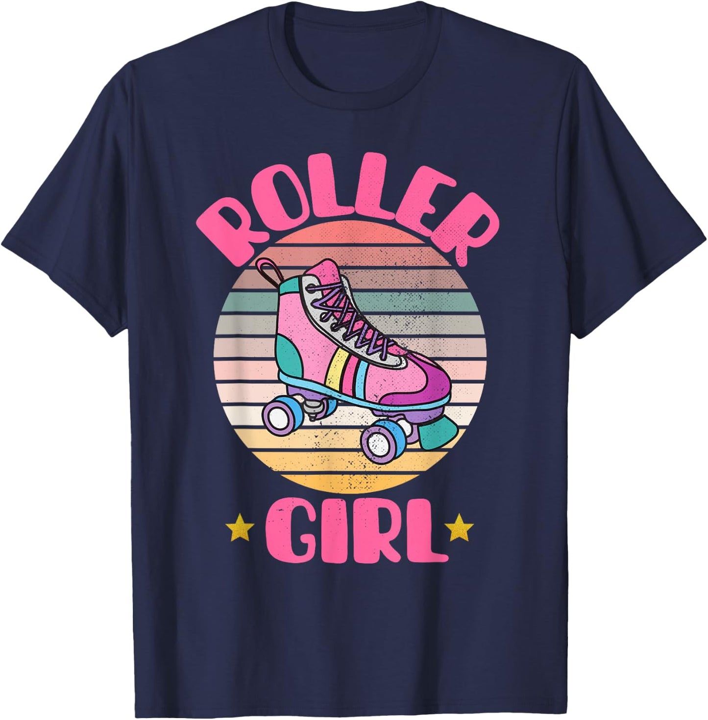 Retro Rollerskates Funny 80's Roller Disco Skating Girl Cool T-Shirt - T-Shirt | Navy