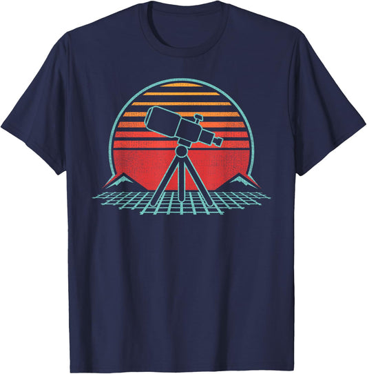 Astronomy Telescope Retro Space Science Vintage 80s Gift T-Shirt - T-Shirt | Navy
