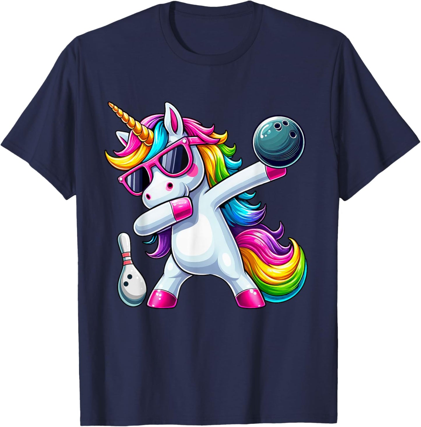 Birthday Girls Funny Dabbing Bowling Unicorn Dab Girls T-Shirt - T-Shirt | Navy