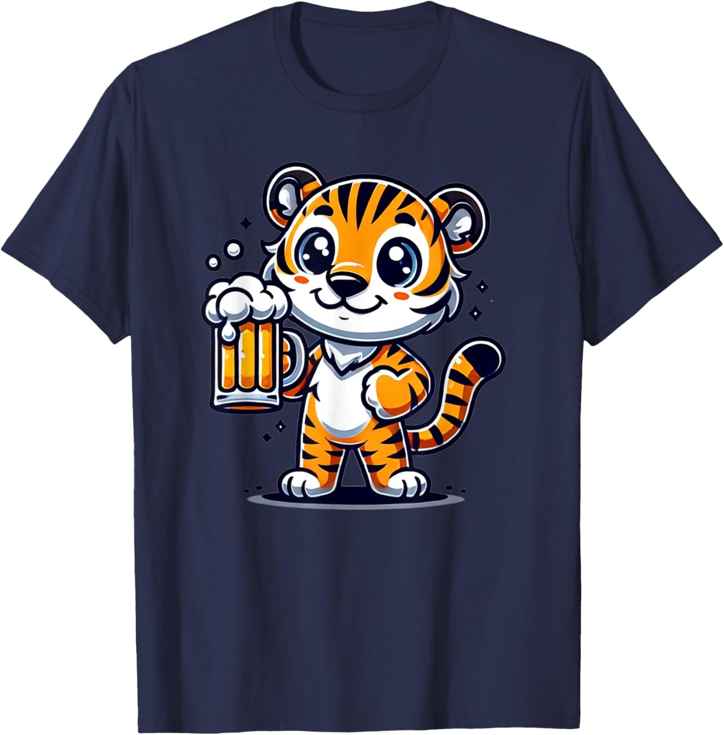 Cute Tiger Drinking Beer T-Shirt - T-Shirt | Navy