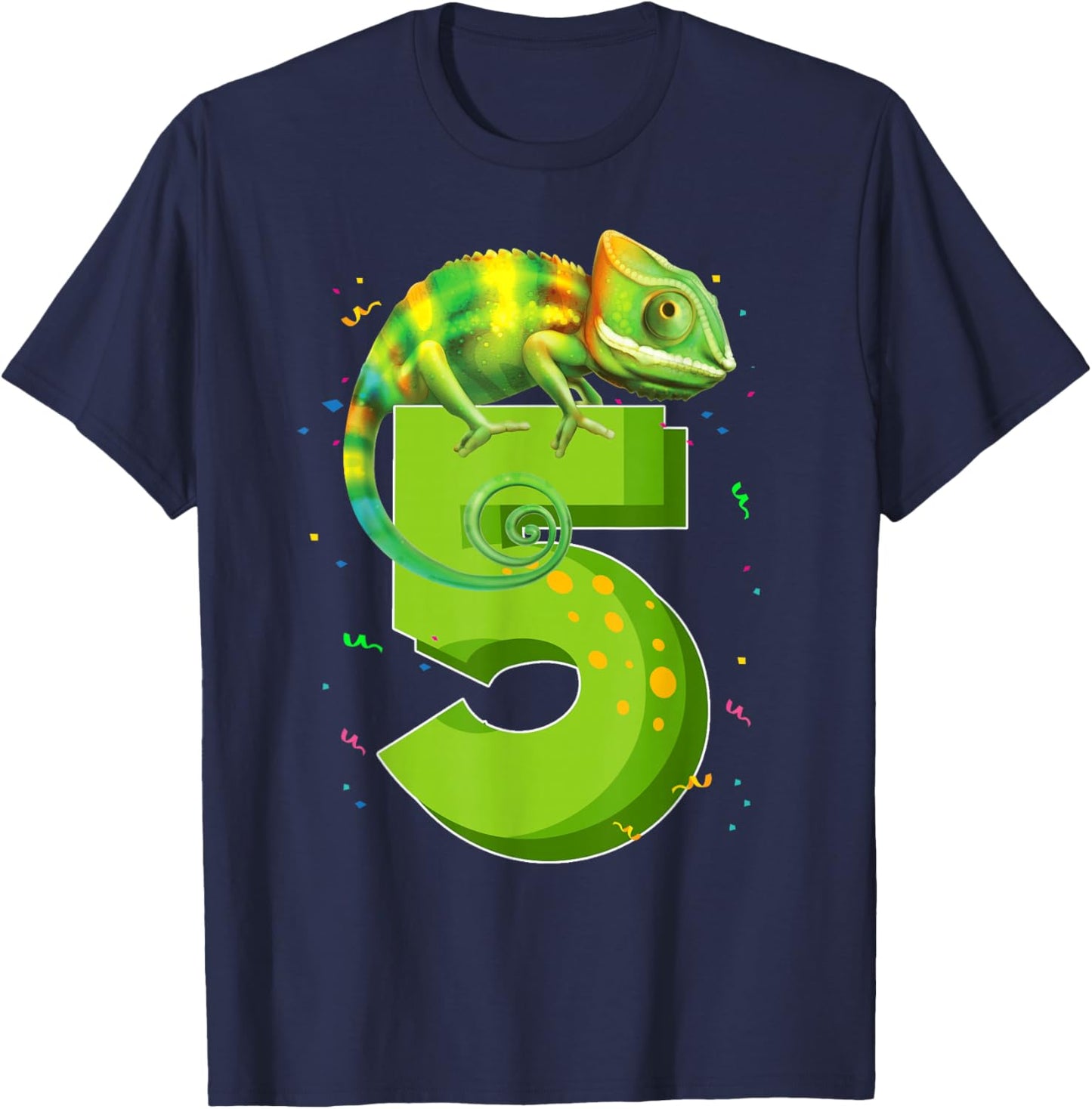 5 Years Old Birthday Chameleon Themed Party 5th Birthday T-Shirt - T-Shirt | Navy