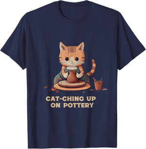 Cat-Ching Up on Pottery Funny Cat Lover Design Men Women T-Shirt - T-Shirt | Navy