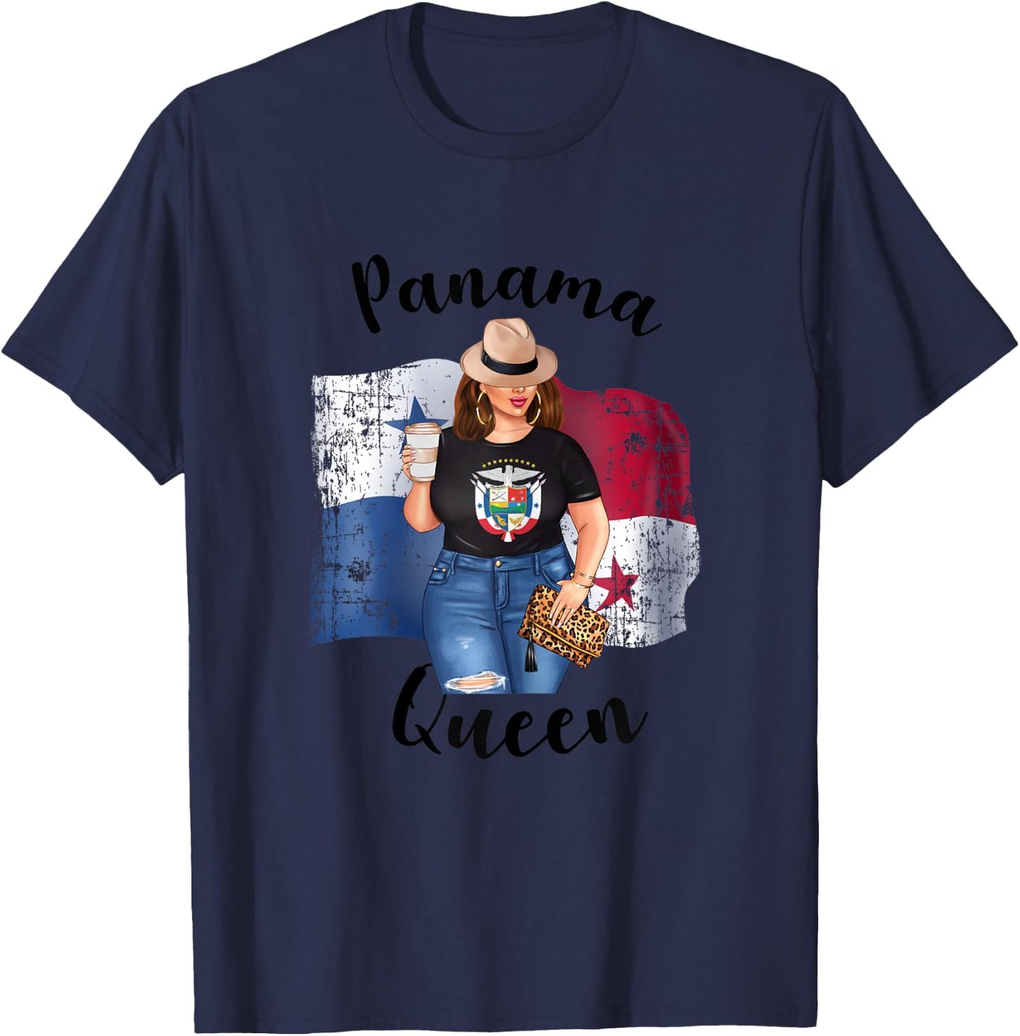 Cute Panamanian Queen Loves Coffee Mom Queen Panama Reina T-Shirt - T-Shirt | Navy