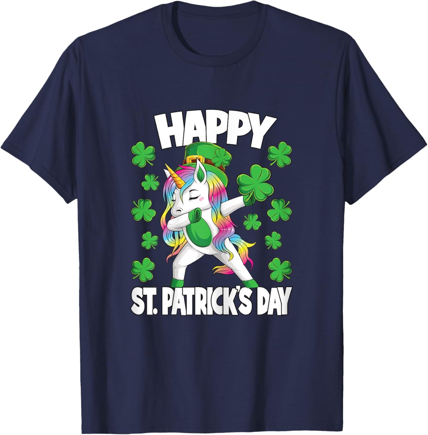 Happy St Patricks Day Irish Unicorn Lepricorn Girls Kids T-Shirt - T-Shirt | Navy