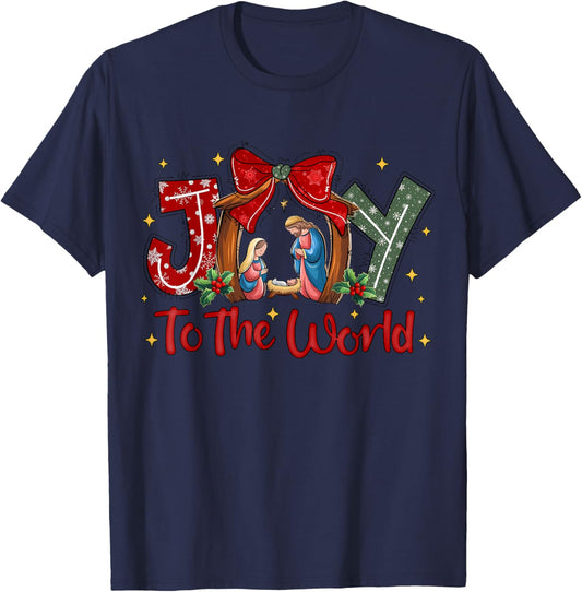 Christian Christmas Joy To The World Coquette Jesus Nativity T-Shirt - T-Shirt | Navy