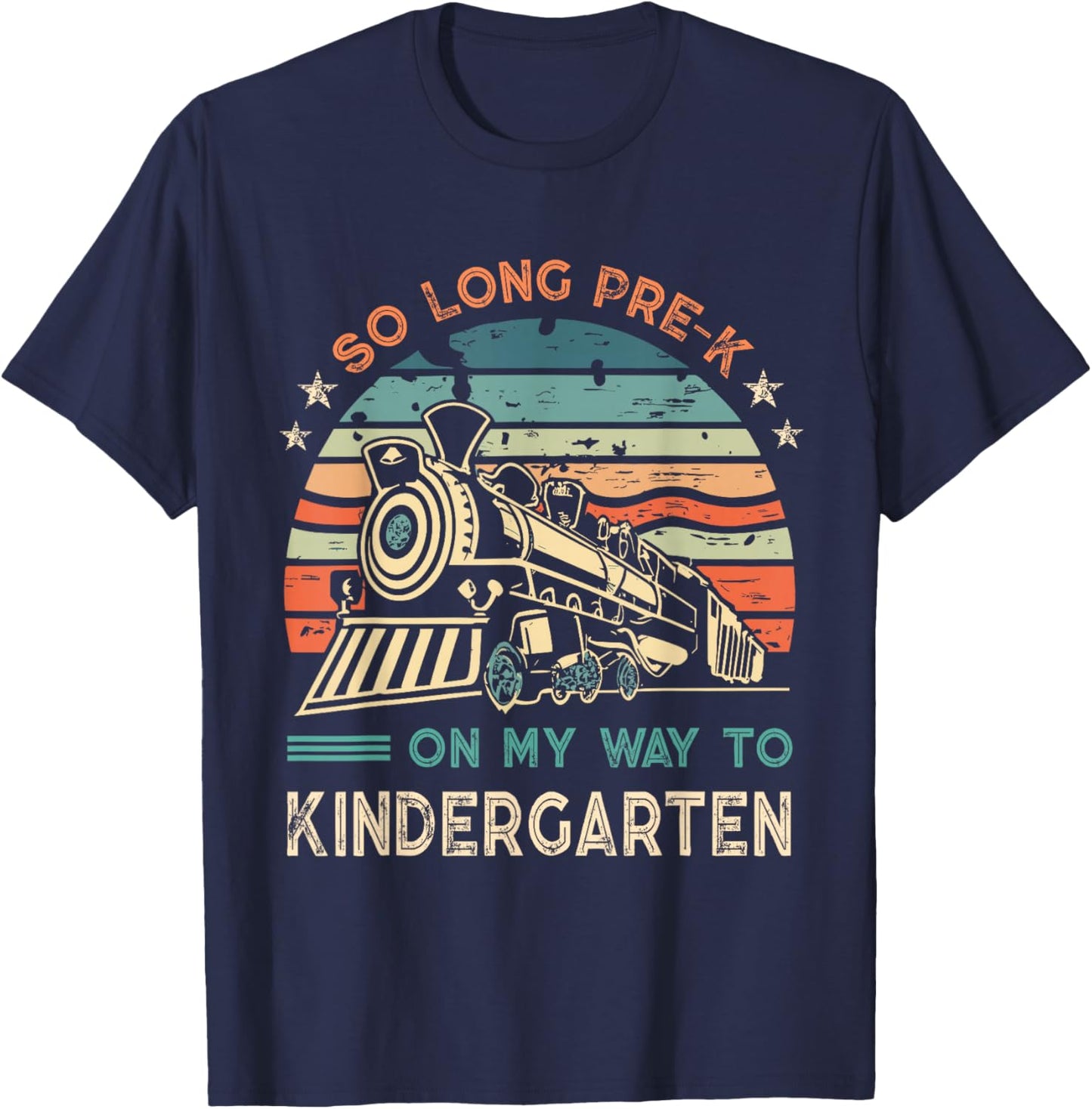 Pre-k Graduation To Kindergarten Retro Vintage Train Kids T-Shirt - T-Shirt | Navy