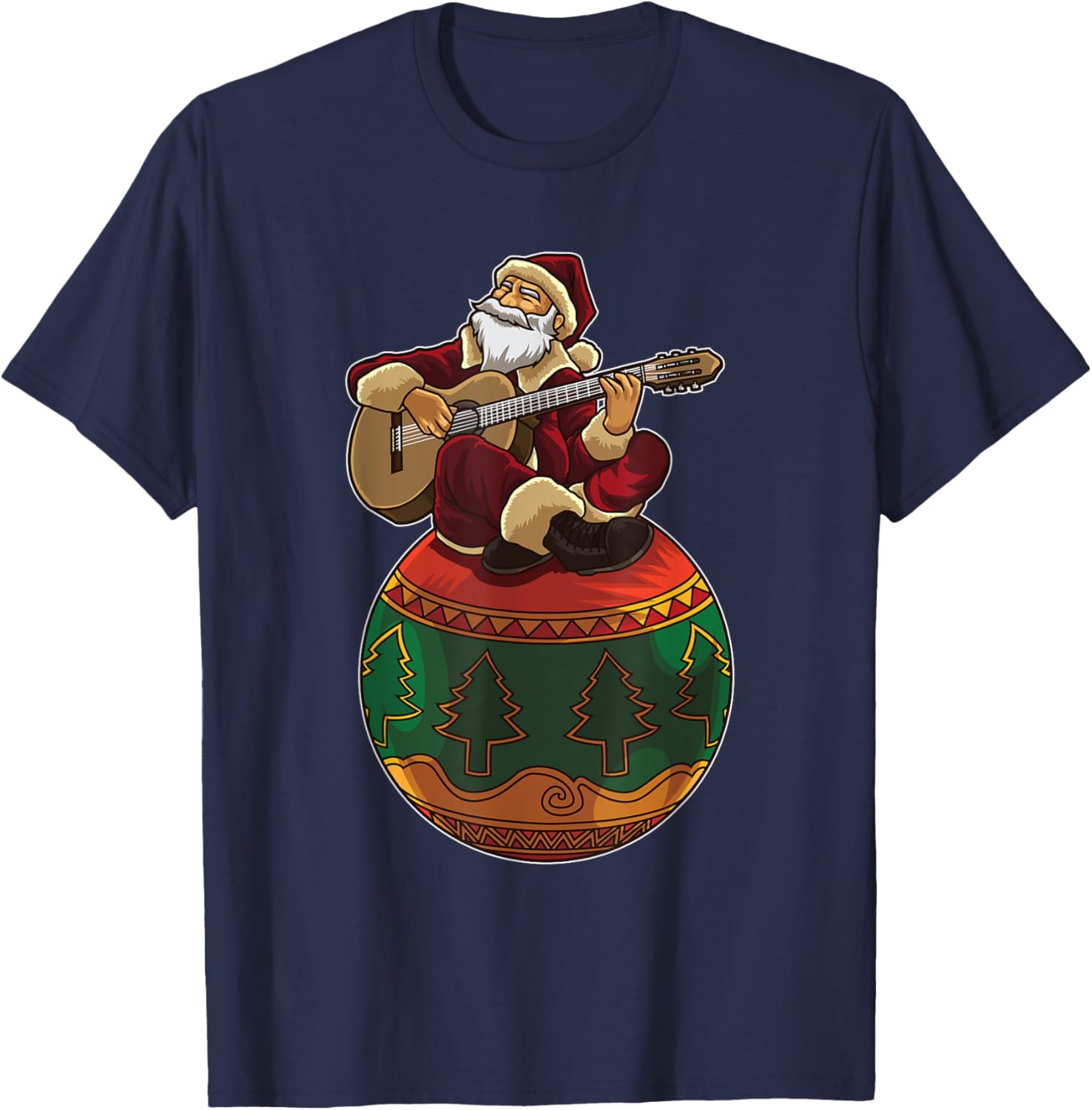 Santa Claus Plays Guitar On An Xmas Ornament T-Shirt - T-Shirt | Navy
