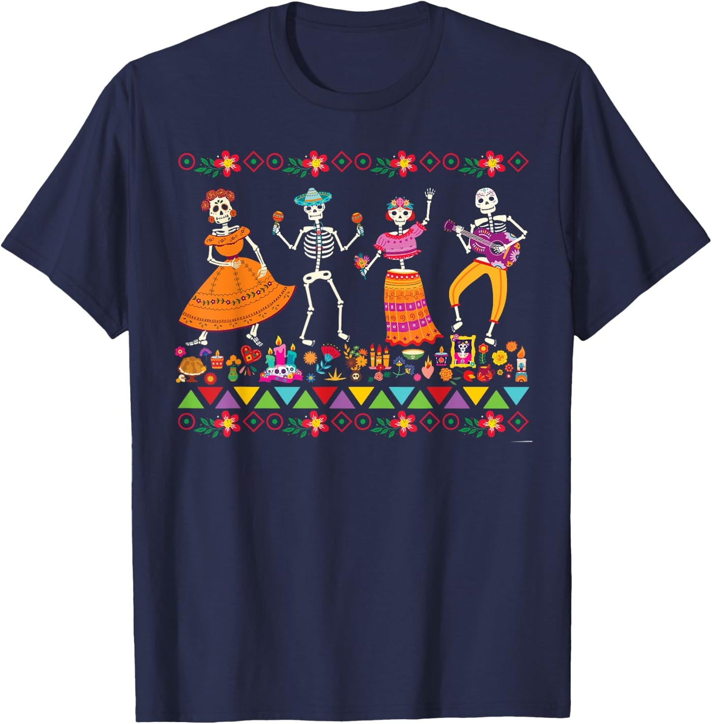 Dancing Skeletons Day of the Dead Mexican Dia de los Muertos T-Shirt - T-Shirt | Navy