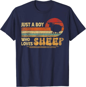 Retro Farmer Funny Sheep Lover | Just A Boy Who Loves Sheep T-Shirt - T-Shirt | Navy