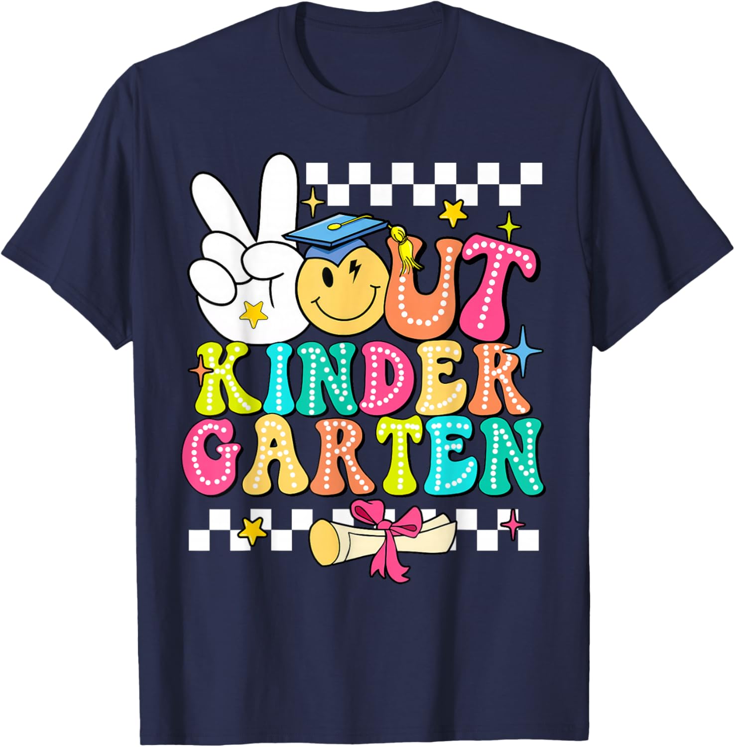 Peace Out Kinder Garten Graduation Funny Teacher Student Men Women Kids T-Shirt - T-Shirt | Navy