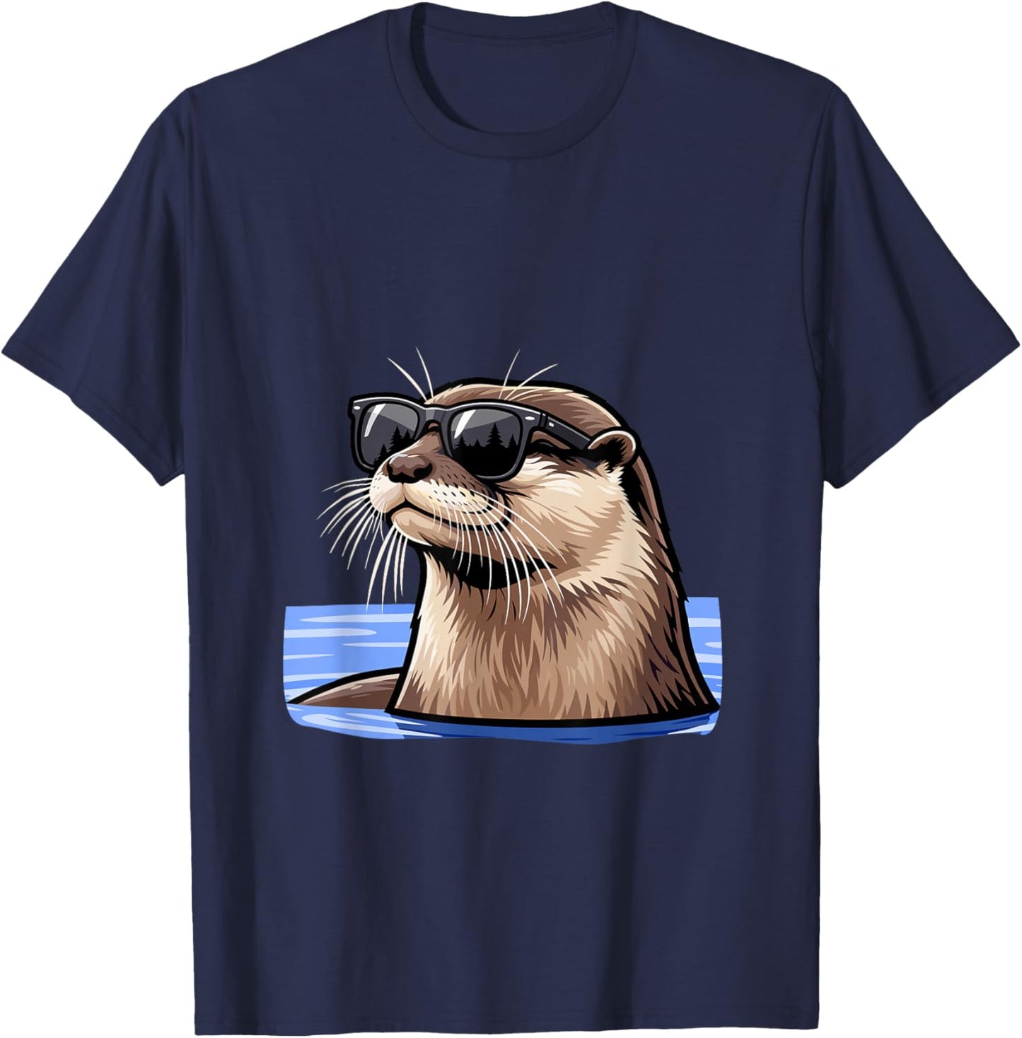 Otter mit Sonnenbrille Tiermotiv Portrait Wildlife Marder T-Shirt - T-Shirt | Navy