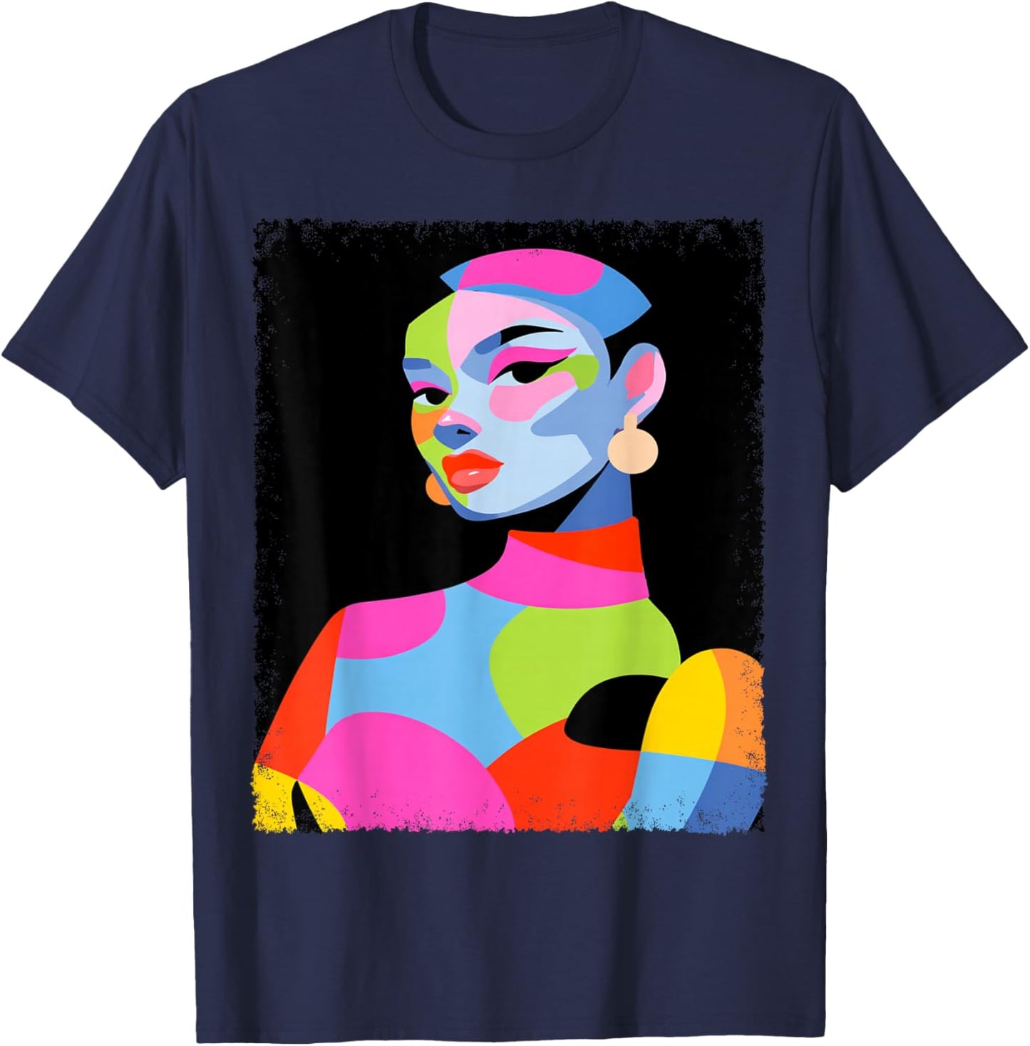 Feminine Women's Abstract Fashion Designer T-Shirt - T-Shirt | Navy