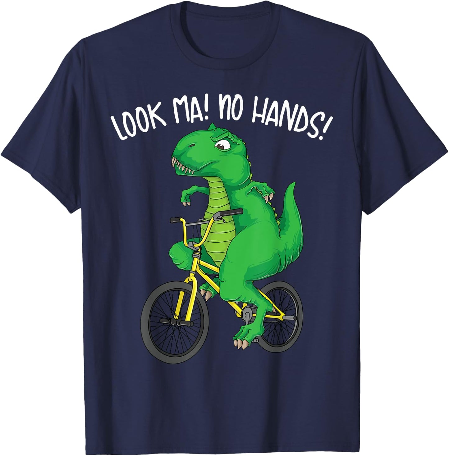 Look Ma! No Hands! | Cute Little T-Rex Biking Funny Boy Gift T-Shirt - T-Shirt | Navy