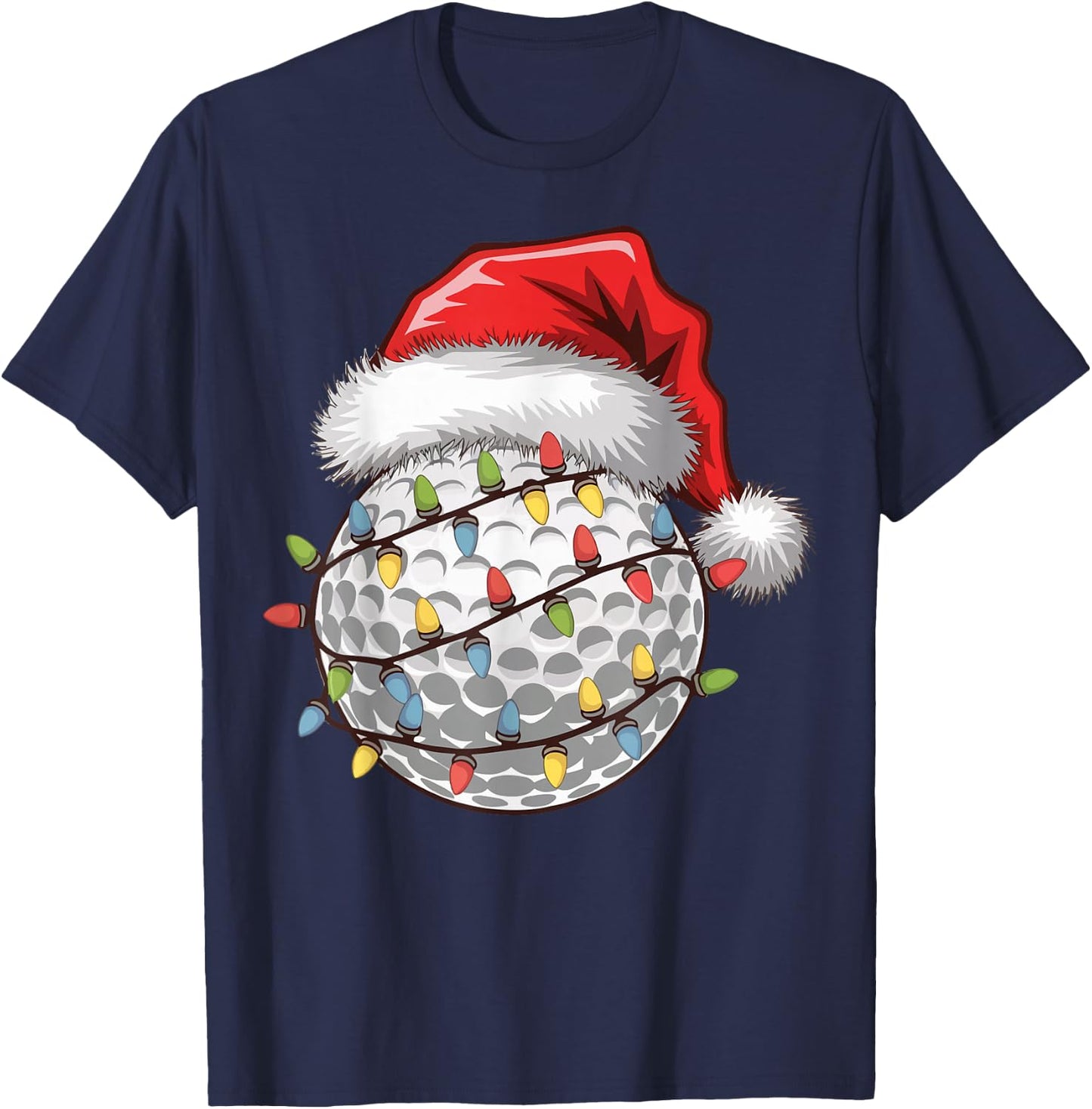 Golf Ball Santa Hat Christmas Tree Lights Golfing Golfer T-Shirt - T-Shirt | Navy