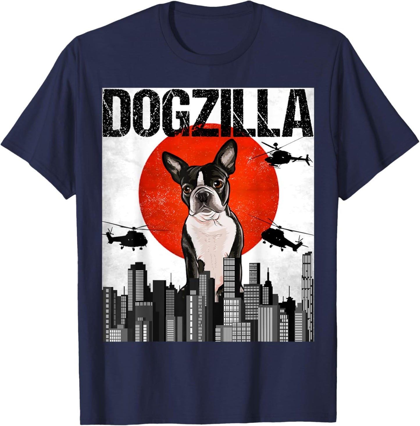 Funny Vintage Japanese Dogzilla Boston Terrier T-Shirt - T-Shirt | Navy