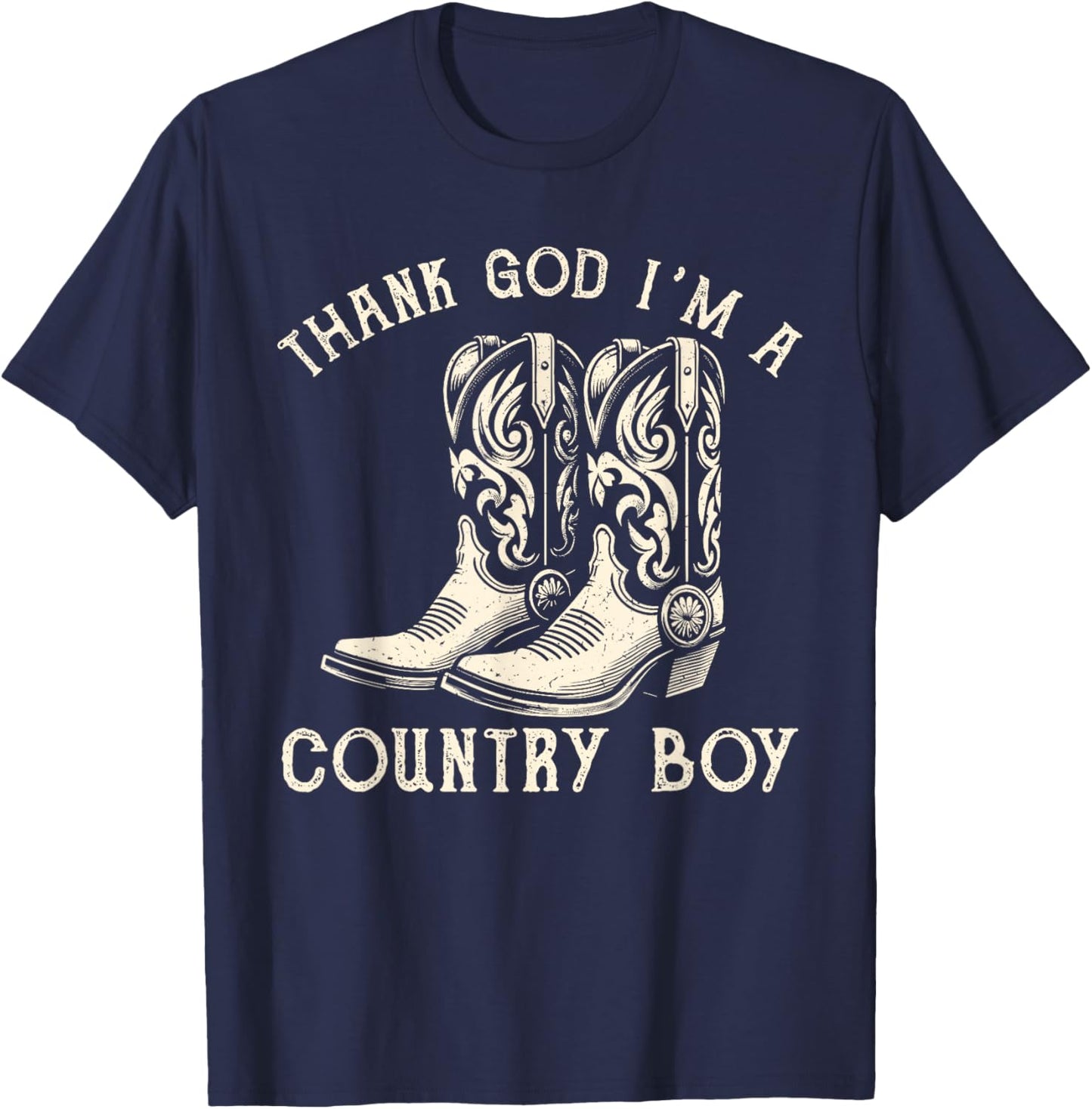 Thank God I'm A Country Music Boy Cowboy Western Retro T-Shirt - T-Shirt | Navy