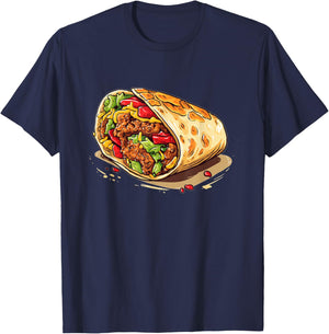 Burrito with Vegetable and Beef for Mexican Food Lovers T-Shirt - T-Shirt | Navy