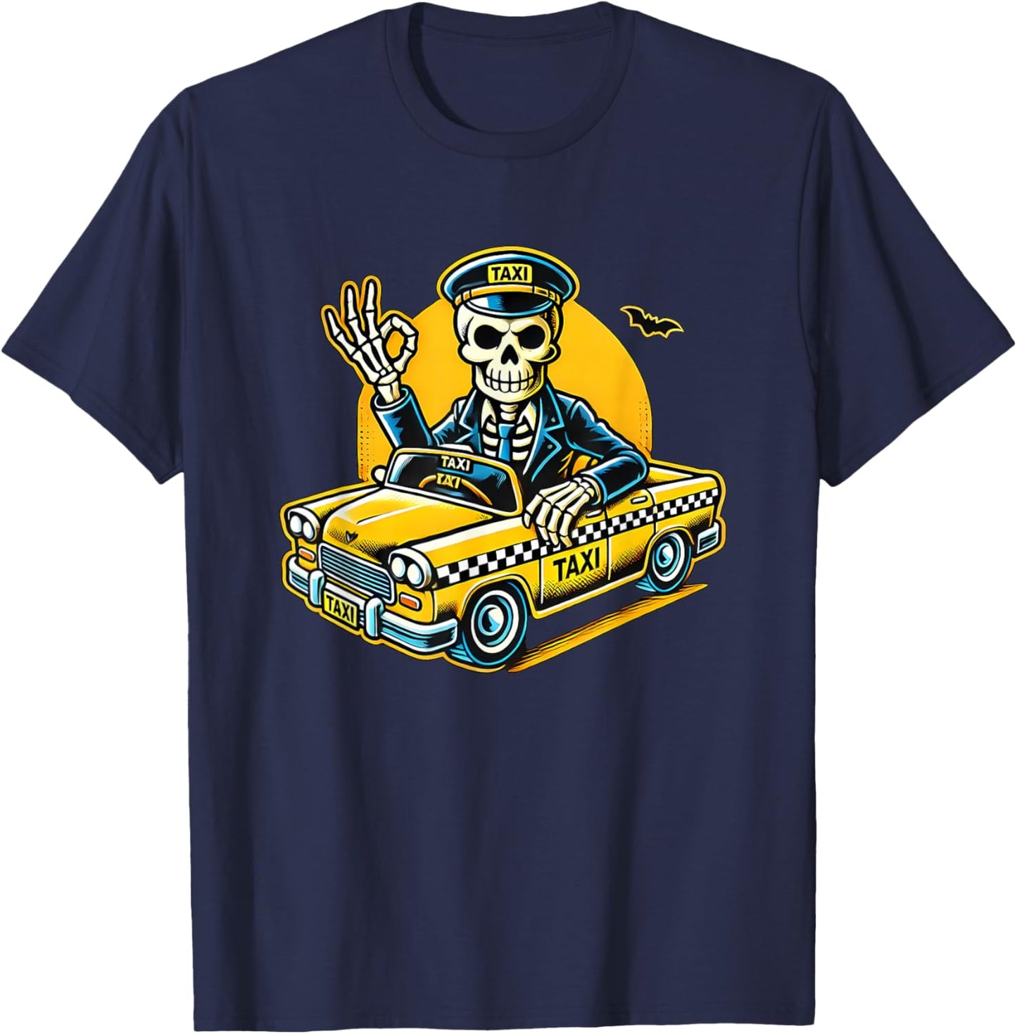 Halloween Skeleton Taxi Driver T-Shirt - T-Shirt | Navy