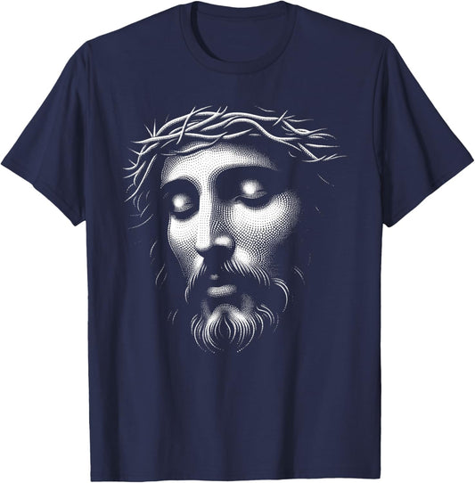 Jesus Face Image Christian Religion Christianity T-Shirt - T-Shirt | Navy