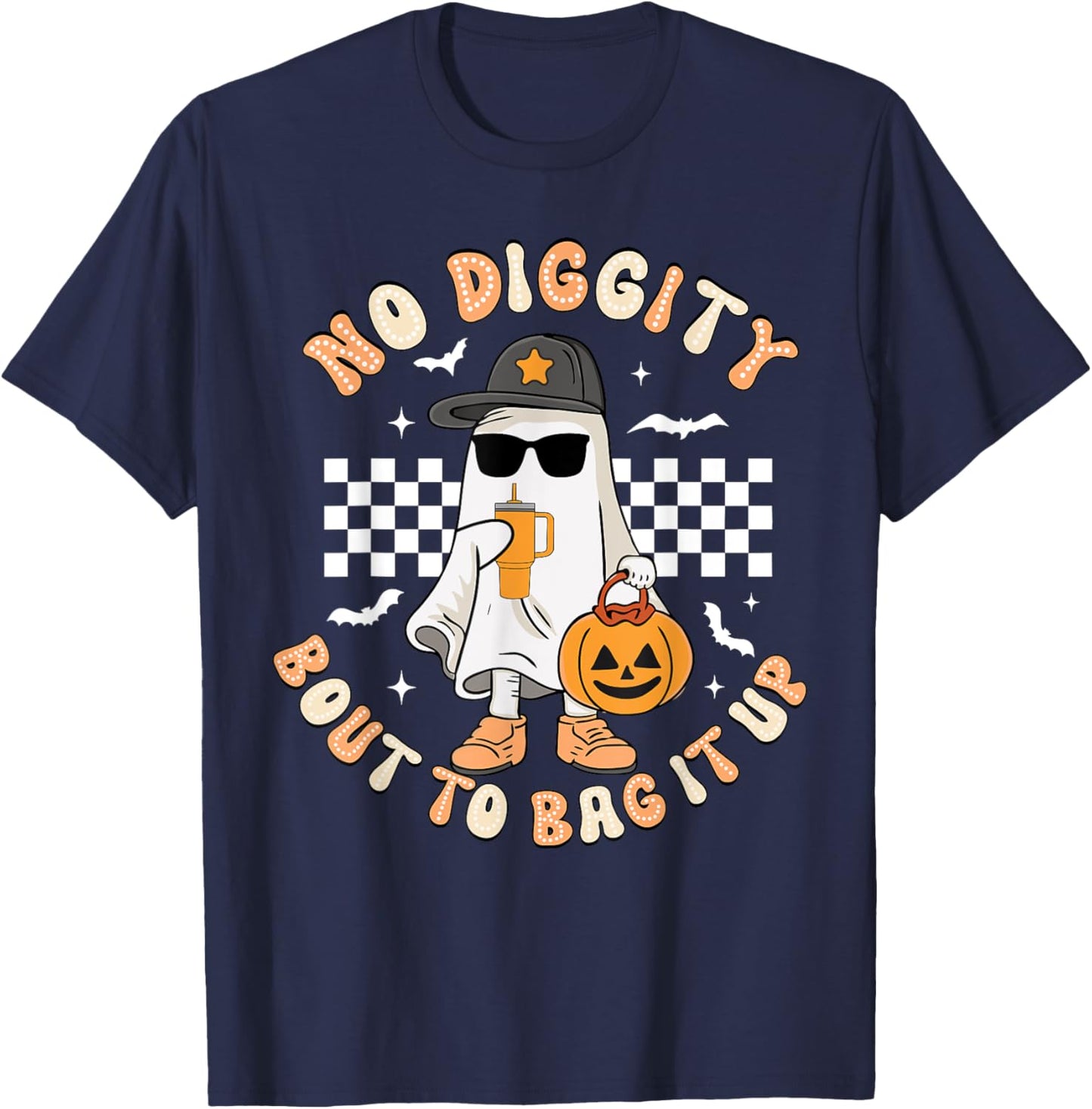No Diggity Bout To Bag It Up Retro Halloween Ghost Toddler T-Shirt - T-Shirt | Navy