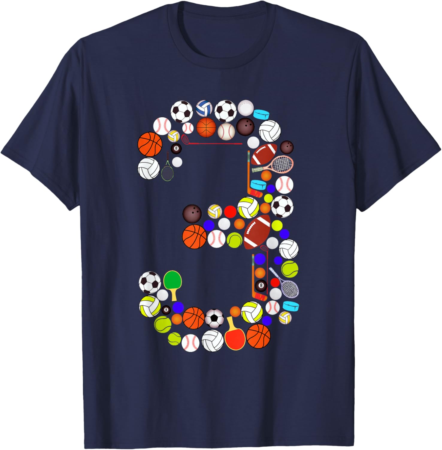 Kids 3rd Birthday Sports Big Number Three 3 Year Old Boy T-Shirt - T-Shirt | Navy