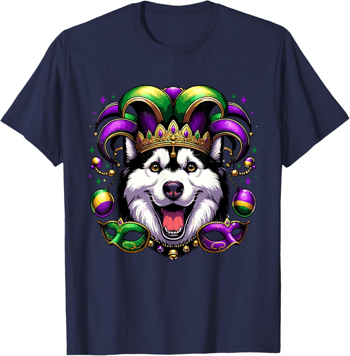 Siberian Husky Dog Breed Costume Outfit Women Men Mardi Gras T-Shirt - T-Shirt | Navy