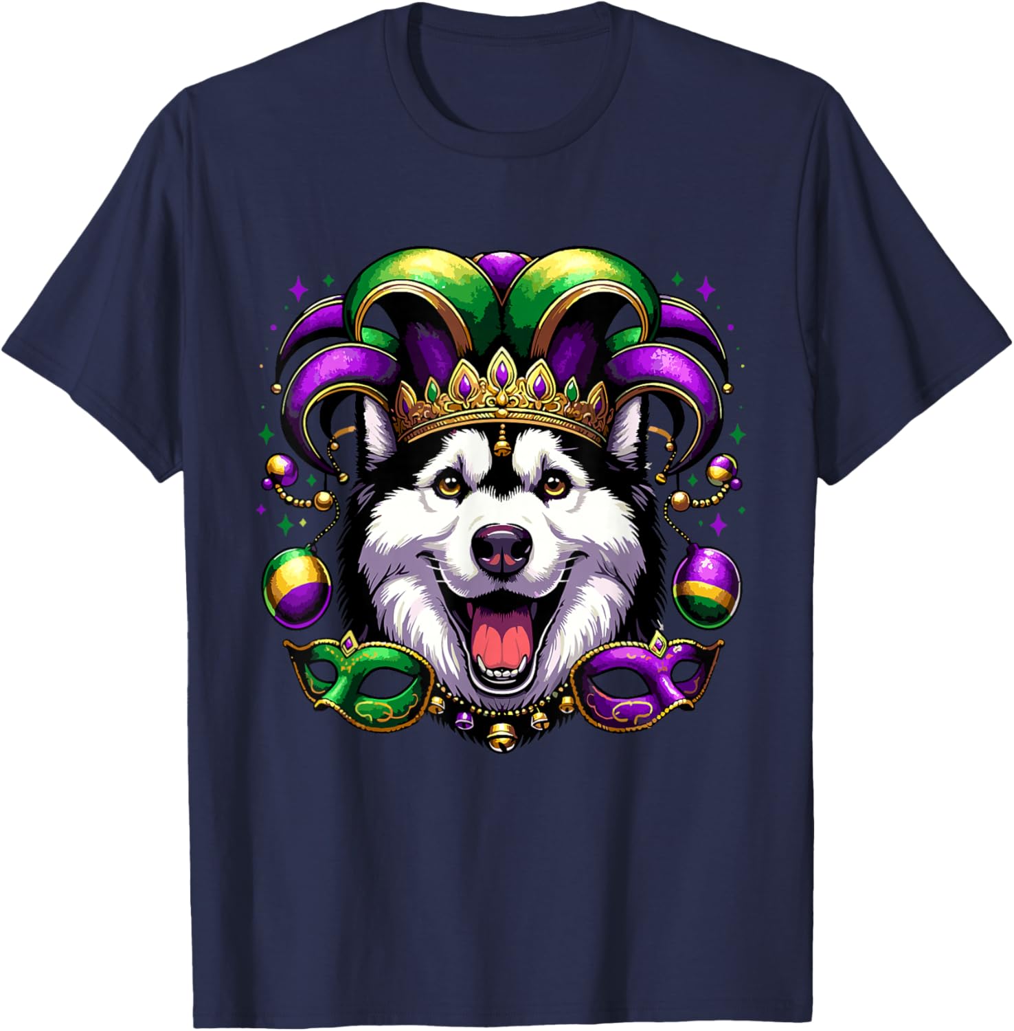 Siberian Husky Dog Breed Costume Outfit Women Men Mardi Gras T-Shirt - T-Shirt | Navy