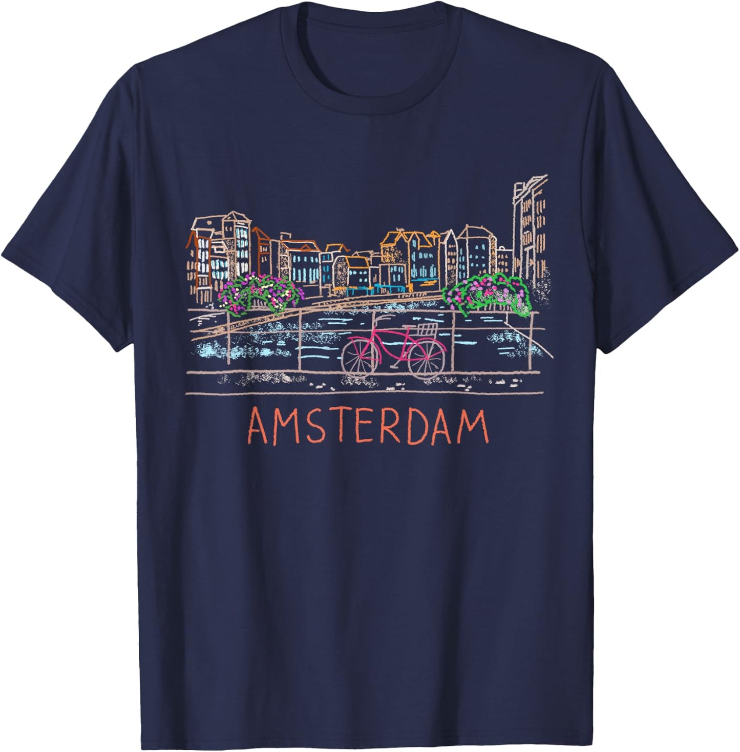 Amsterdam Bike Unique Hand Drawn Art Small T-Shirt - T-Shirt | Navy