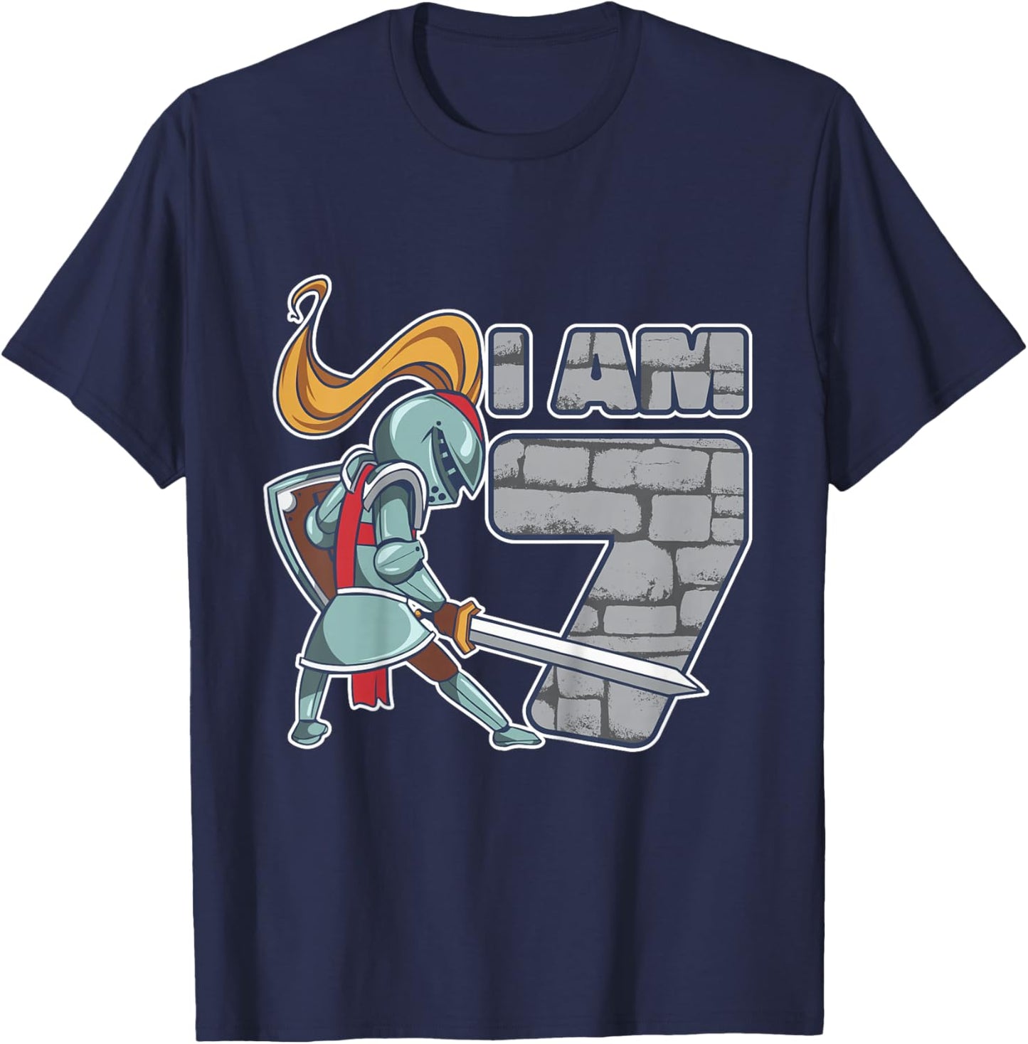 Kids Knight 7 Year Old Birthday Boy 7th Birthday T-Shirt - T-Shirt | Navy