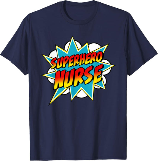 Superhero Nurse | Nurse Superpower Retro Comic T-Shirt - T-Shirt | Navy