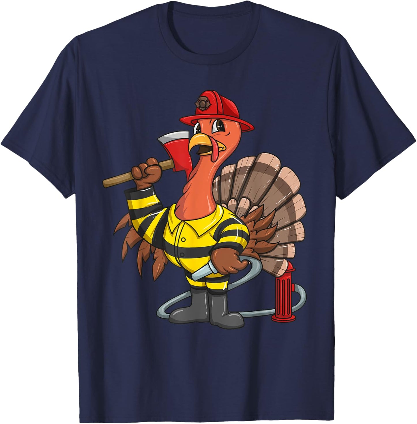 Thanksgiving Firefighter Turkey - Proud Fireman Gift T-Shirt - T-Shirt | Navy